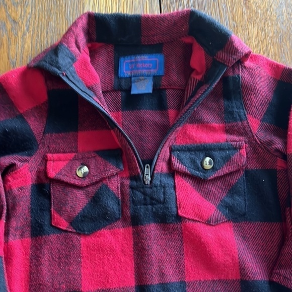 Lil Hickory 3/4 zip pullover buffalo red and black plaid 18 months front pockets - Picture 2 of 12